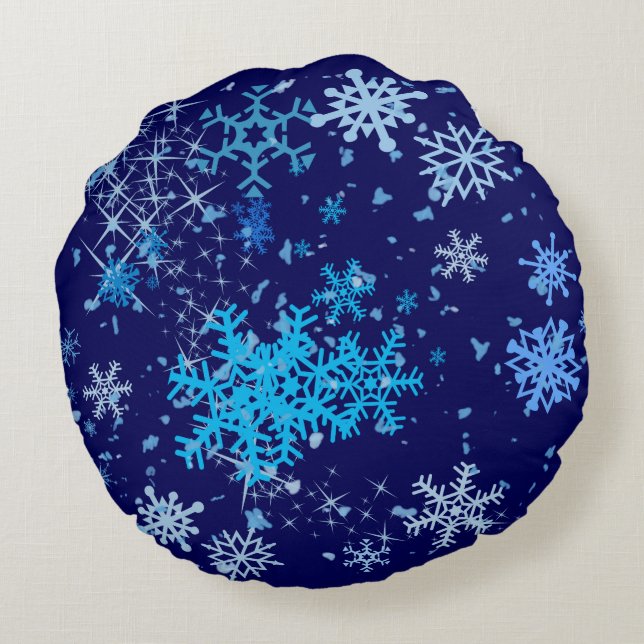 Christmas Night Snowfall Round Cushion (Back)