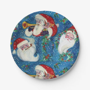 CHRISTMAS NIGHT / THREE SANTA PAPER PLATE