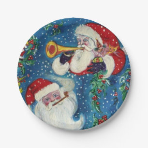 CHRISTMAS NIGHT / THREE SANTA PAPER PLATE
