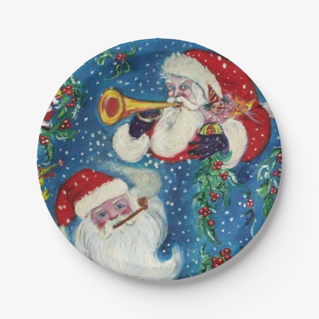 CHRISTMAS NIGHT / THREE SANTA PAPER PLATE (Front)