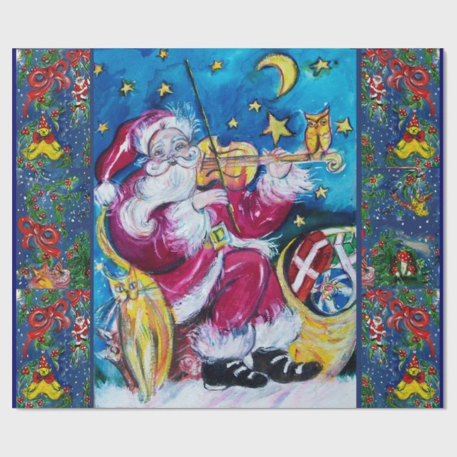CHRISTMAS NIGHT TOYS, SANTA CLAUS PLAYING VIOLIN WRAPPING PAPER (Flat)