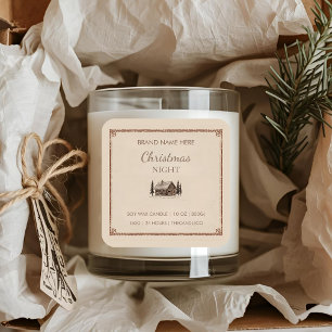 Christmas Night Vintage Cabin Rustic Candle Square Sticker