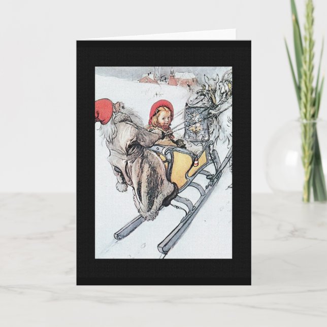 Christmas Nisse and Kersti on Sleigh Ride Holiday Card (Front)