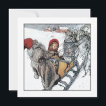 Christmas Nisse and Kersti on Sleigh Ride Holiday Card<br><div class="desc">Vintage watercolor art for the holidays.  Little girl and Tomten or Julenisse in a sleigh pulled by Jul goats.  Fine art by Swedish painter and illustrator Carl Larsson.</div>
