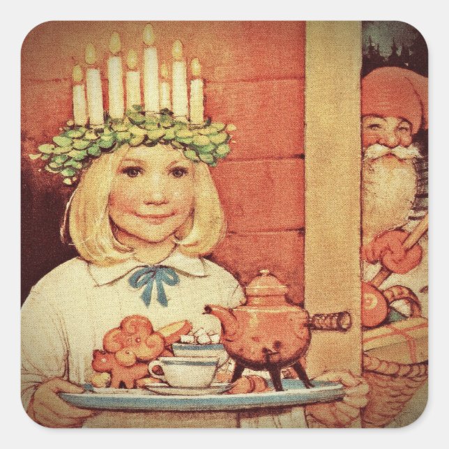 Christmas Nisse and Lucia Day Karin Square Sticker (Front)