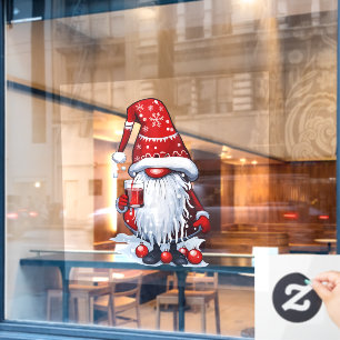Christmas Nisse Gnome Gonk Holding A Mulled Wine Window Cling