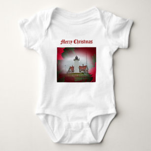 Christmas Nobska Point Lighthouse Baby Bodysuit