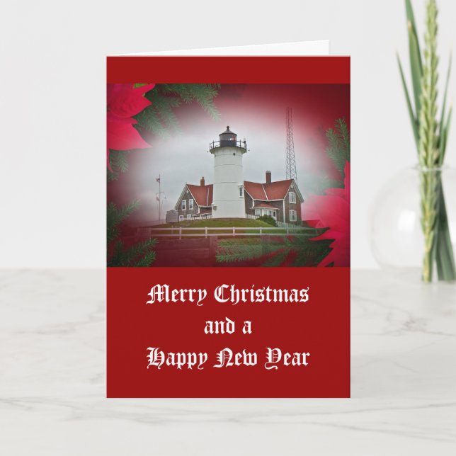 Christmas Nobska Point Lighthouse Holiday Card (Front)