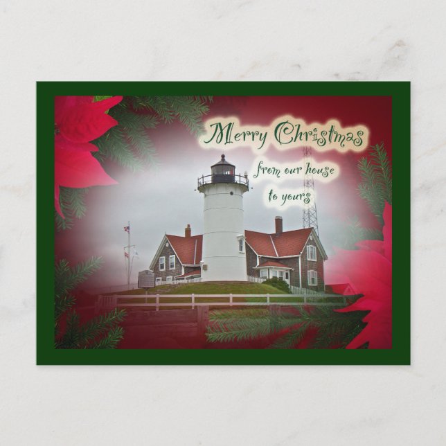 Christmas Nobska Point Lighthouse Holiday Postcard (Front)
