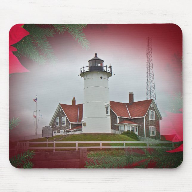 Christmas Nobska Point Lighthouse Mouse Mat (Front)