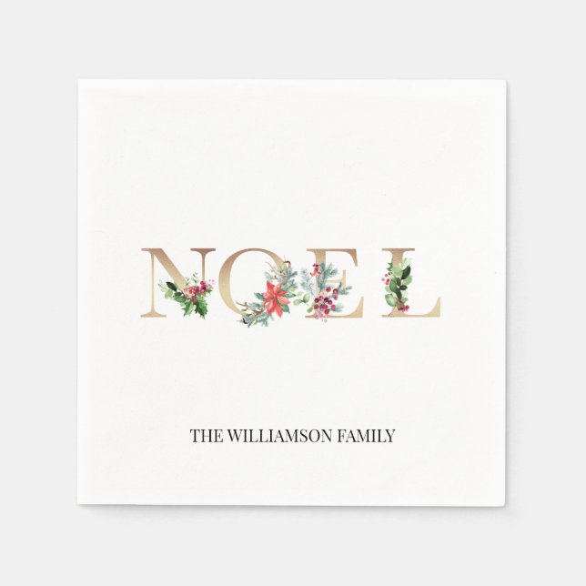 Christmas Noel Greenery Floral Family Napkin (Front)
