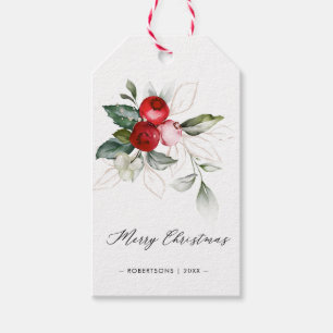 Christmas Noel Holly Berries Gold Gift Tags