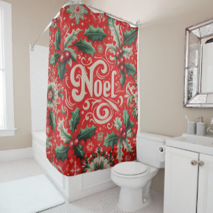 Christmas Noel Red & Green  Shower Curtain