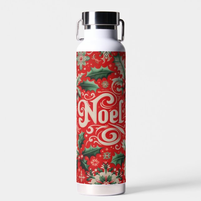 Christmas Noel Red & Green  Water Bottle (Front)