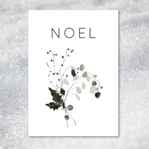 Christmas Noel Rustic Minimal Holly Greenery Holiday Card