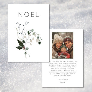 Christmas Noel Rustic Minimal Holly Photo Holiday Card