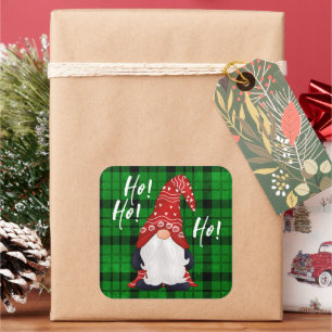 Christmas Nordic Gnome Green Plaid Square Sticker