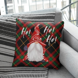 Christmas Nordic Gnome Green Red And Black Plaid  Cushion