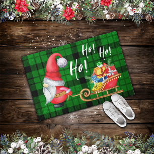 Christmas Nordic Gnome Santa Green Plaid  Doormat