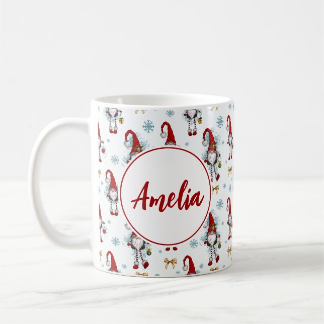 Christmas Nordic Gnomes Pattern With Name  Coffee Mug (Left)