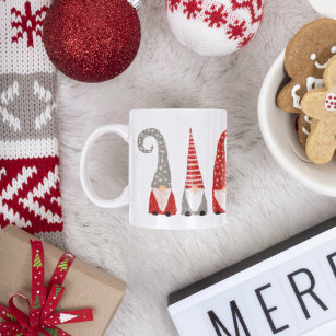 Christmas Nordic Gnomes Red White Grey Coffee Mug
