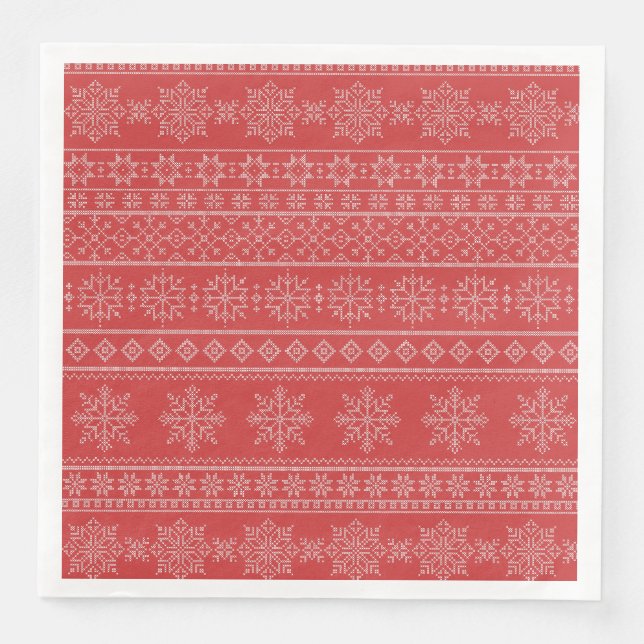 Christmas nordic knitwear red white snowflake  napkin (Front)
