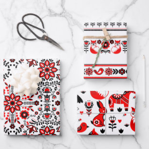 Christmas Nordic Scandinavian Swedish Black Red Wrapping Paper Sheet