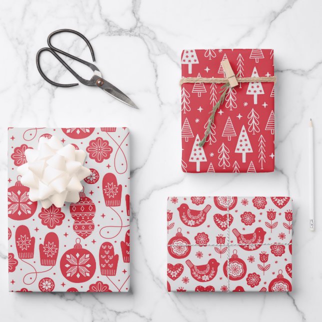 Christmas Nordic Scandinavian Swedish Red White Wrapping Paper Sheet (Front)