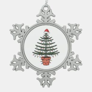 Christmas Norfolk Island Pine Potted Araucaria Snowflake Pewter Christmas Ornament