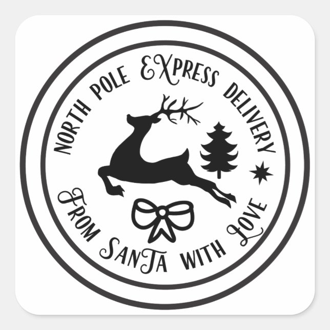 Christmas North Pole Express Delivery Reindeer Square Sticker (Front)