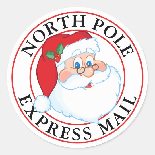 Christmas North Pole Express Mail Santa Classic Round Sticker | Zazzle ...