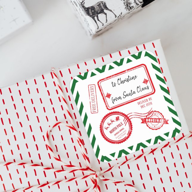 Christmas North Pole Mail Delivery From Santa  Squ Square Sticker (Creator Uploaded)