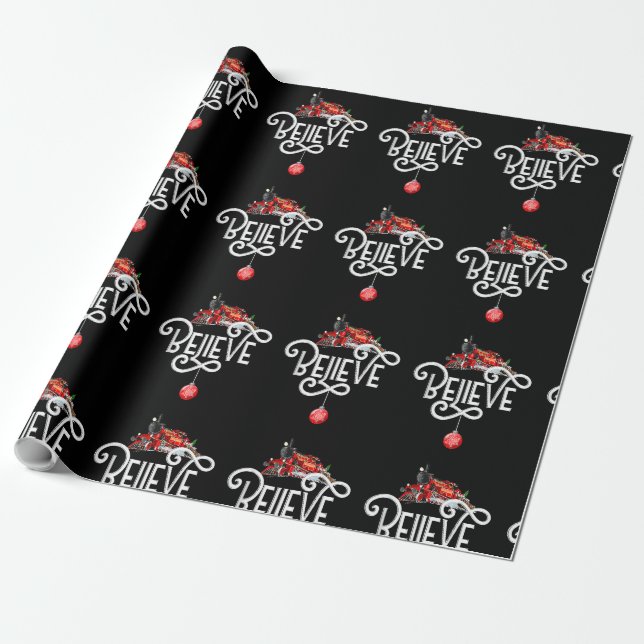 Christmas North Pole Polar Express All Abroad Xmas Wrapping Paper (Unrolled)