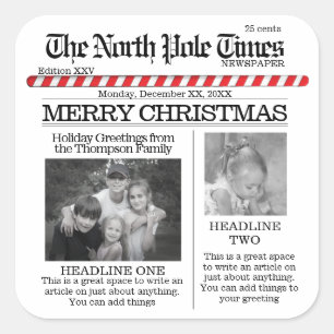 Christmas North Pole Vintage Holiday Newpaper Square Sticker