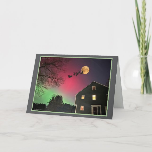 Christmas-Northern lights with Santa Holiday Card (Front)
