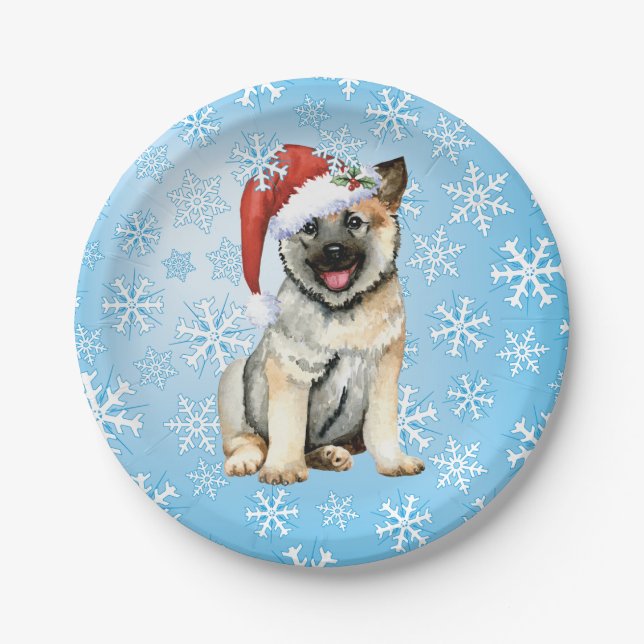 Christmas Norwegian Elkhound Paper Plates (Front)