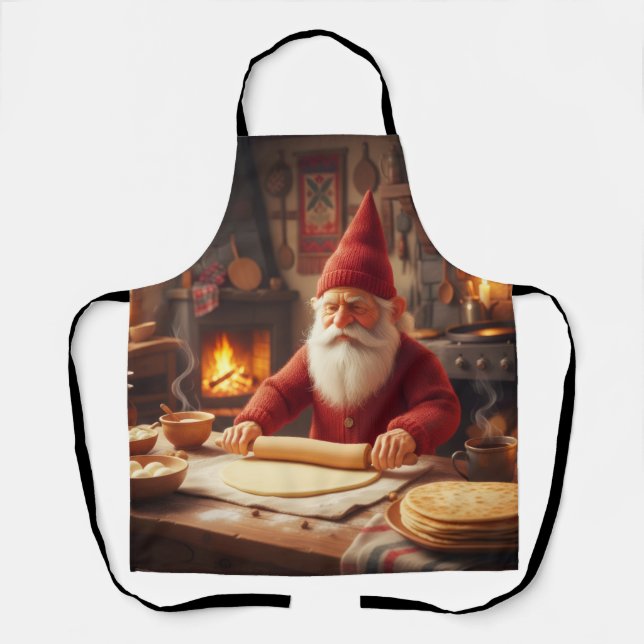 Christmas Norwegian Nisse Making Lefse, Apron (Front)