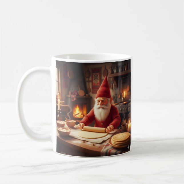 Christmas Norwegian Nisse Making Lefse, Mug (Left)