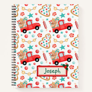 Christmas notebook decorated with gifts and candy