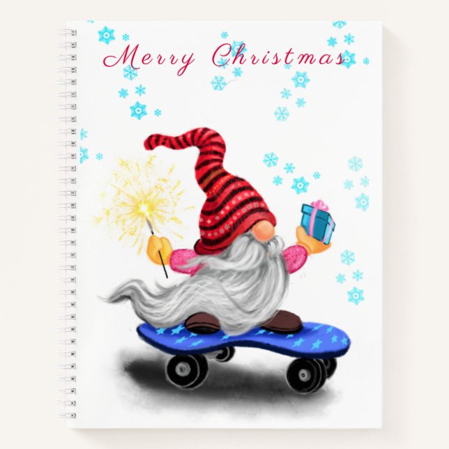 Christmas Notebook Gift Skater Gnome with Gifts (Front)