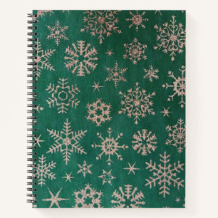 Christmas notebook  in green and golden snow