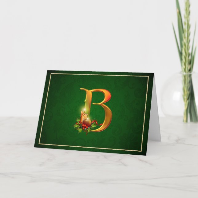 Christmas Notecard glowing lit candles initial B (Front)