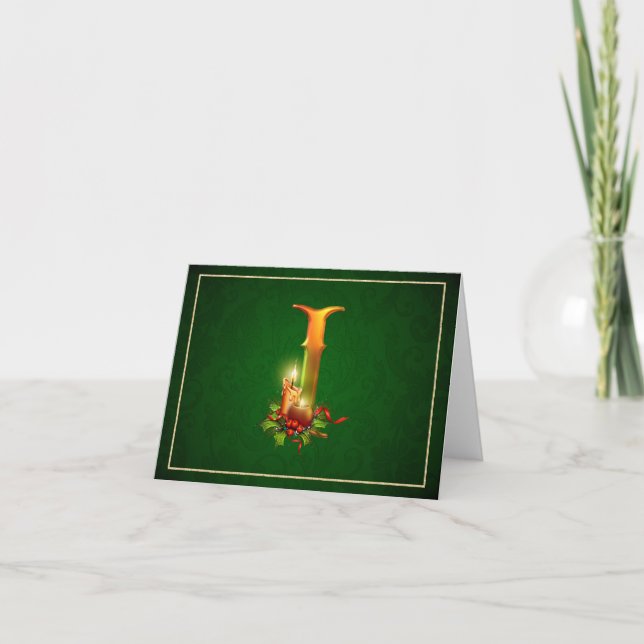 Christmas Notecard glowing lit candles "initial I" (Front)