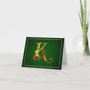 Christmas Notecard glowing lit candles initial K