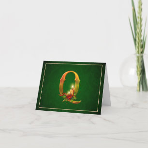 Christmas Notecard glowing lit candles initial Q