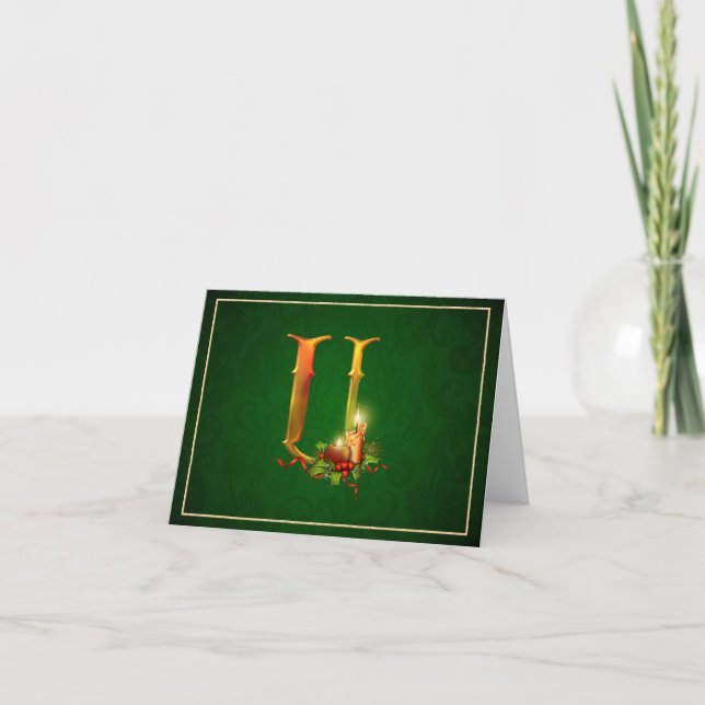 Christmas Notecard glowing lit candles initial U (Front)