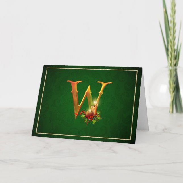 Christmas Notecard glowing lit candles initial W (Front)