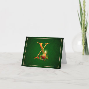 Christmas Notecard glowing lit candles Initial X
