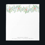 Christmas Notepads Watercolor Red & Green Berries<br><div class="desc">These Christmas notepads feature a top boarder of watercolor greenery with red berries. Use the template fields to add your personalised text. A unique choice for the holiday season. Order small quantities or Christmas notepads in bulk. To see more designs like this visit www.zazzle.com/dotellabelle Watercolor art and design by Victoria...</div>