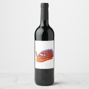 Christmas Nudibranch Sea Slug Santa Hat Holiday Wine Label